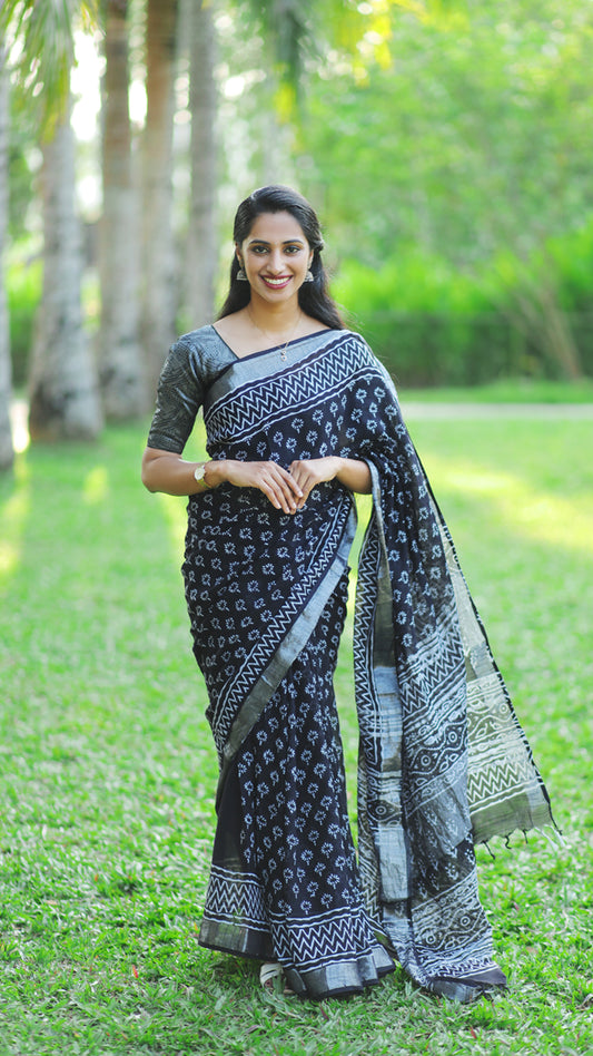 Linen Cotton Saree | Code :1020