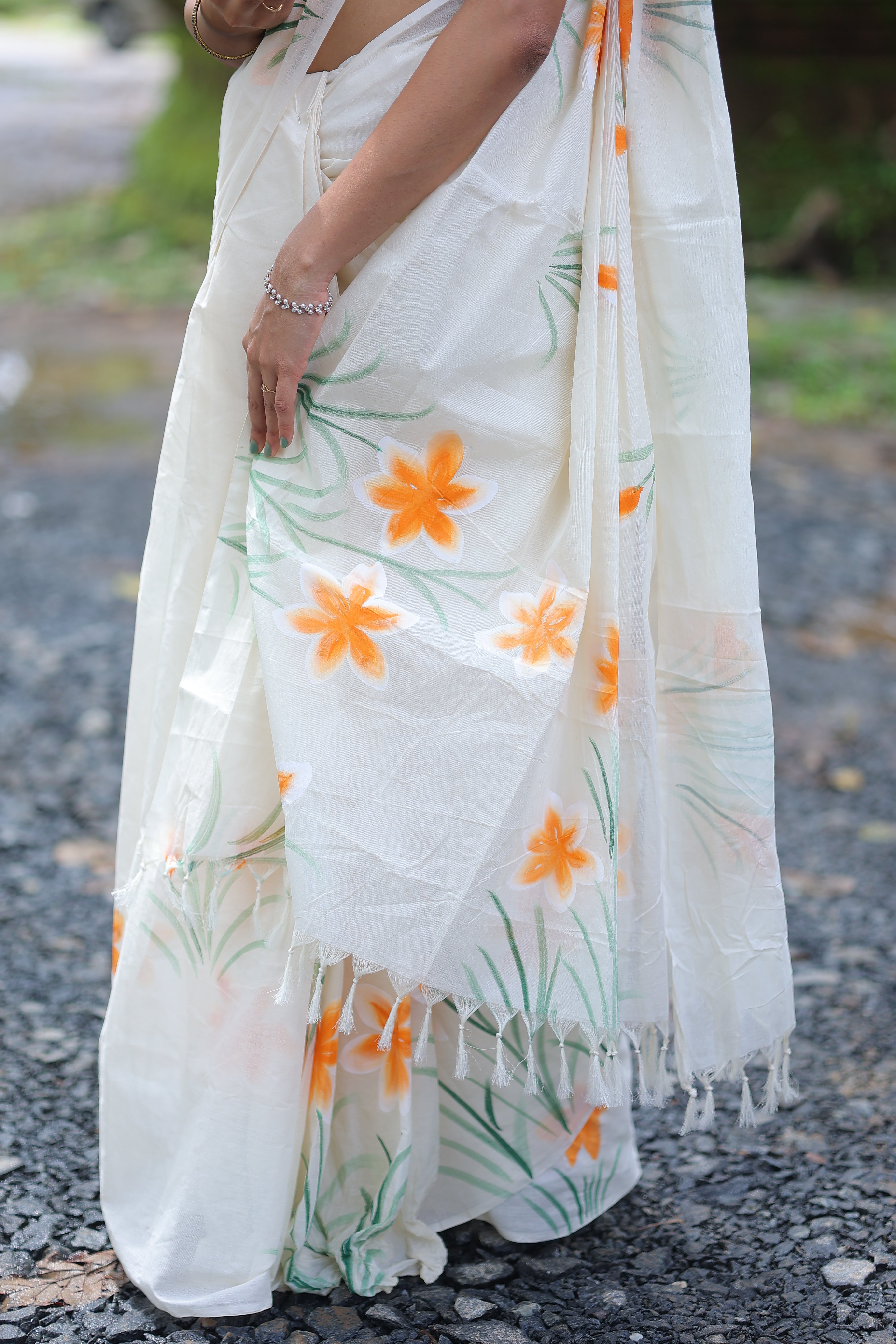 onam exclusive hand printed Kerala cotton saree