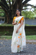 onam exclusive hand printed Kerala cotton saree
