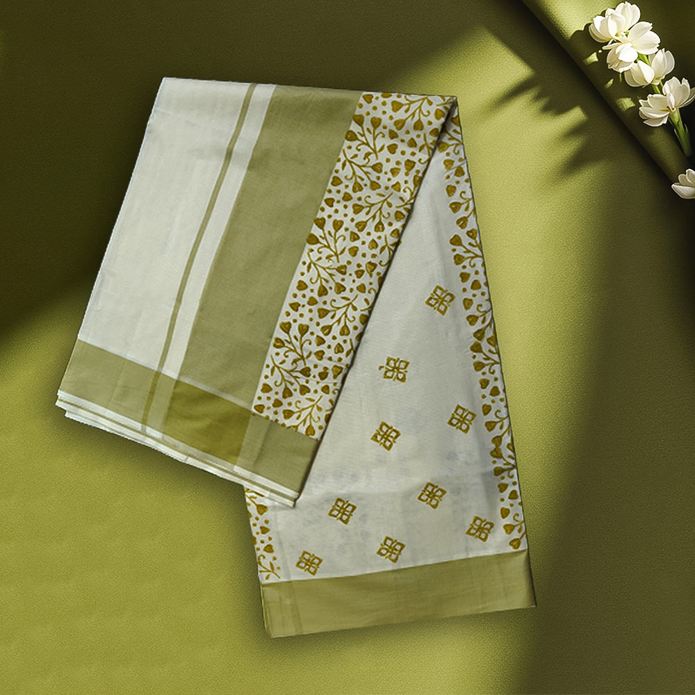 Block Print Pure Cotton Kerala Saree | A30
