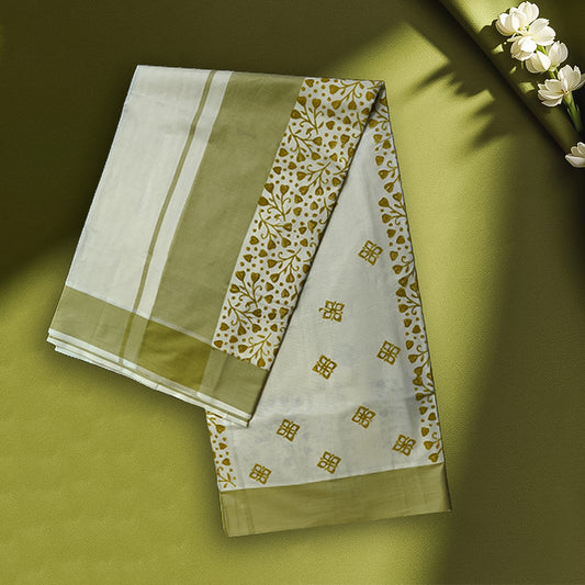 Block Print Pure Cotton Kerala Saree | A30