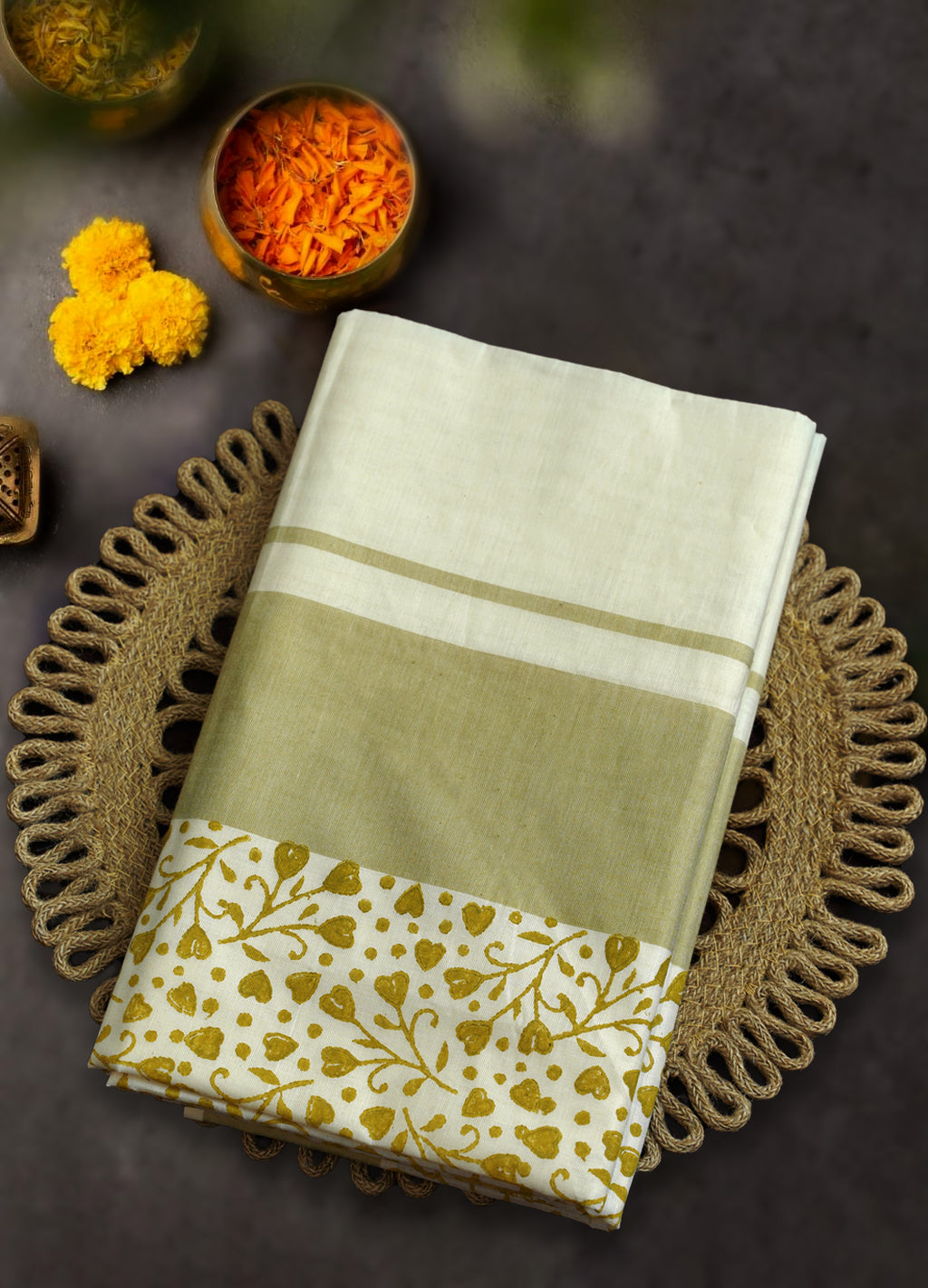 Block Print Pure Cotton Kerala Saree | A30