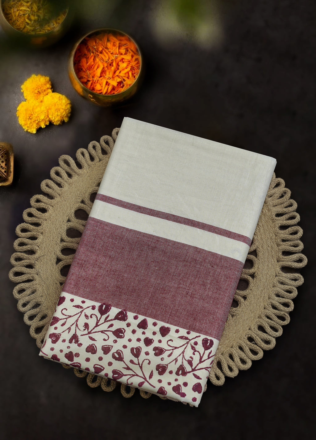 Block Print Pure Cotton Kerala Saree | A30