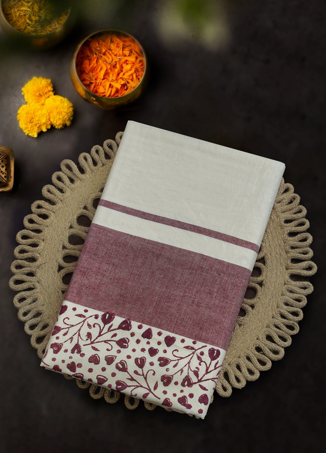 Block Print Pure Cotton Kerala Saree | A30