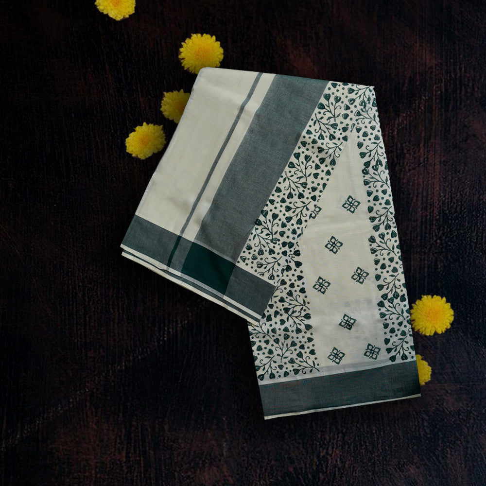 Block Print Pure Cotton Kerala Saree | A30