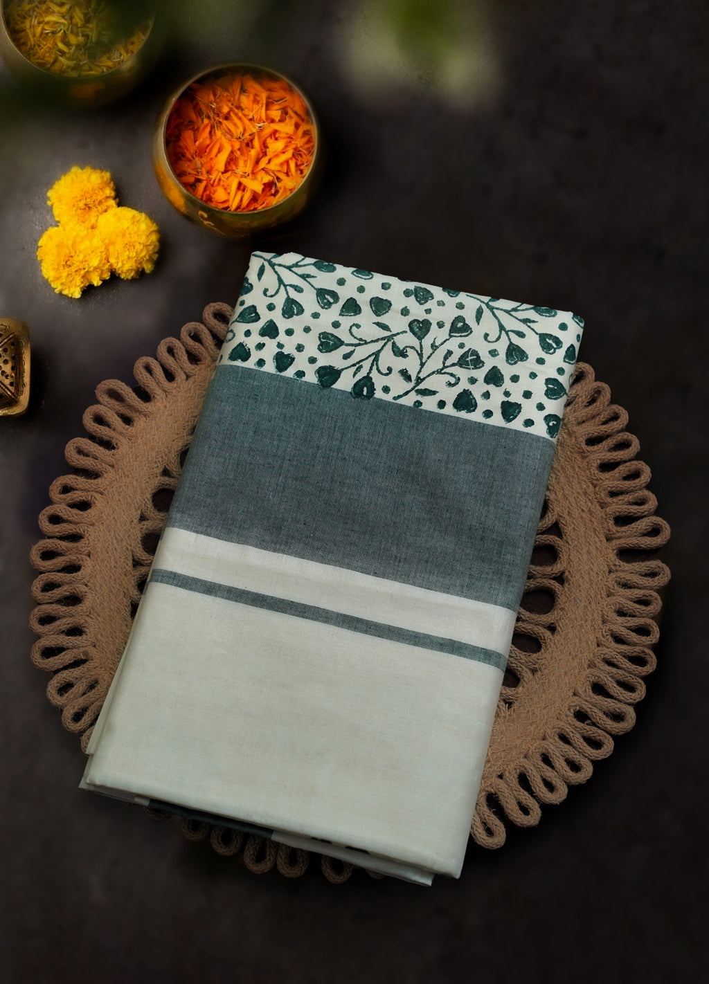 Block Print Pure Cotton Kerala Saree | A30