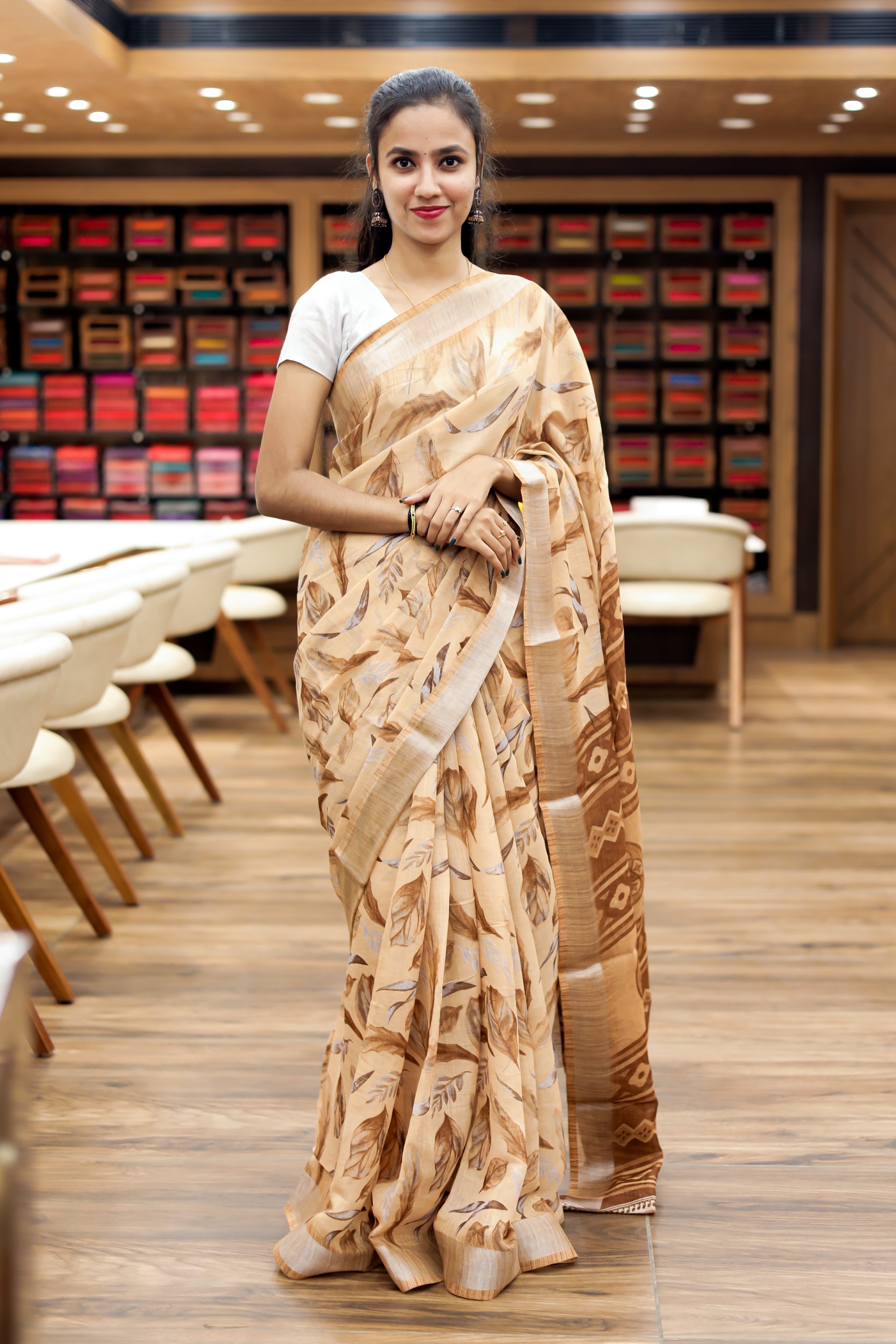 Semi linen printed Saree | 1008