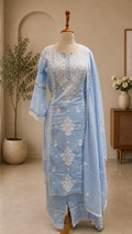 Mul Cotton Chikankari Embroidered Suit Set with Dupatta