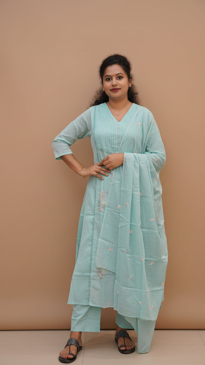 Mul Cotton Embroidered Suit Set