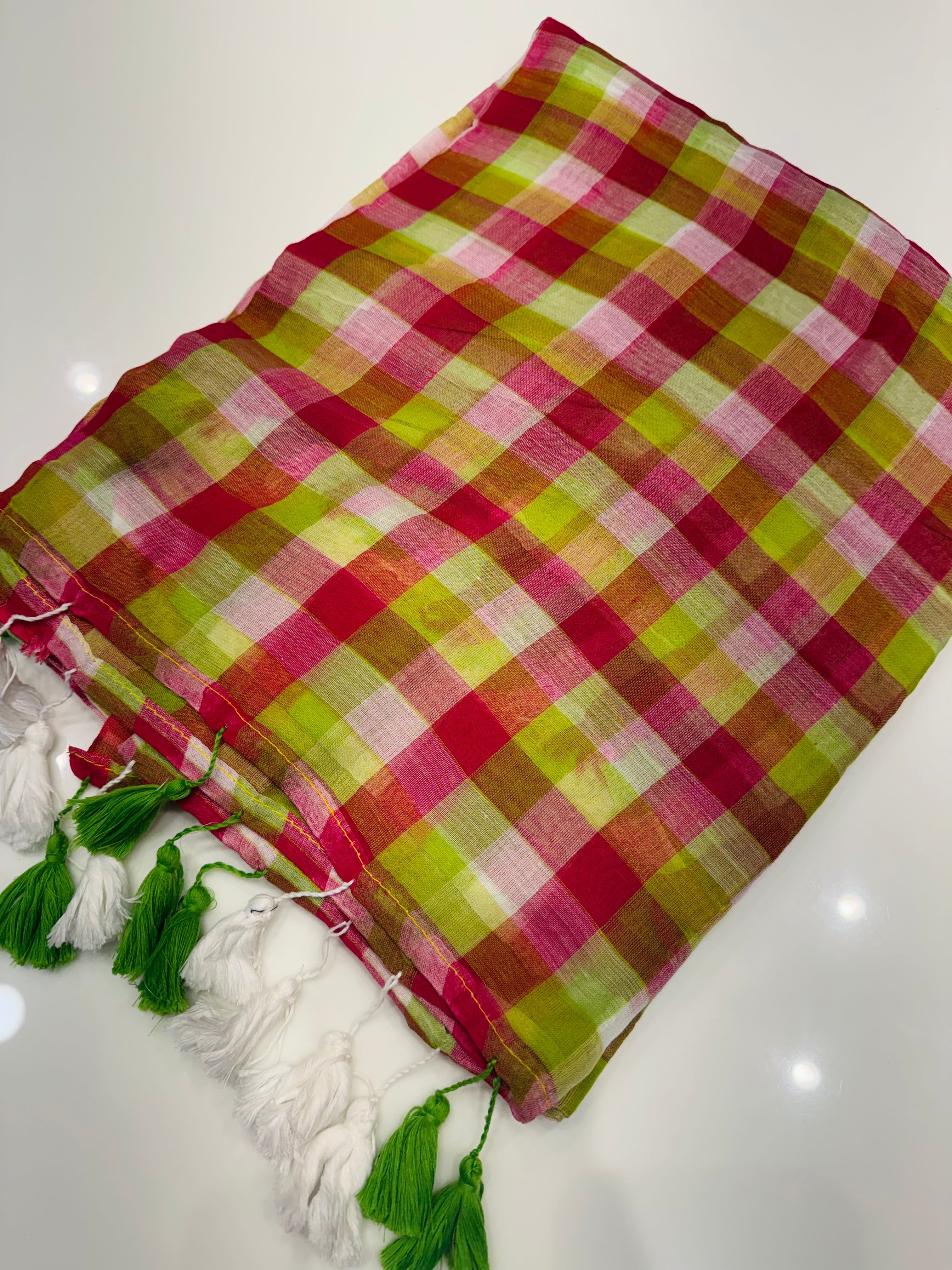 Mulcotten check saree