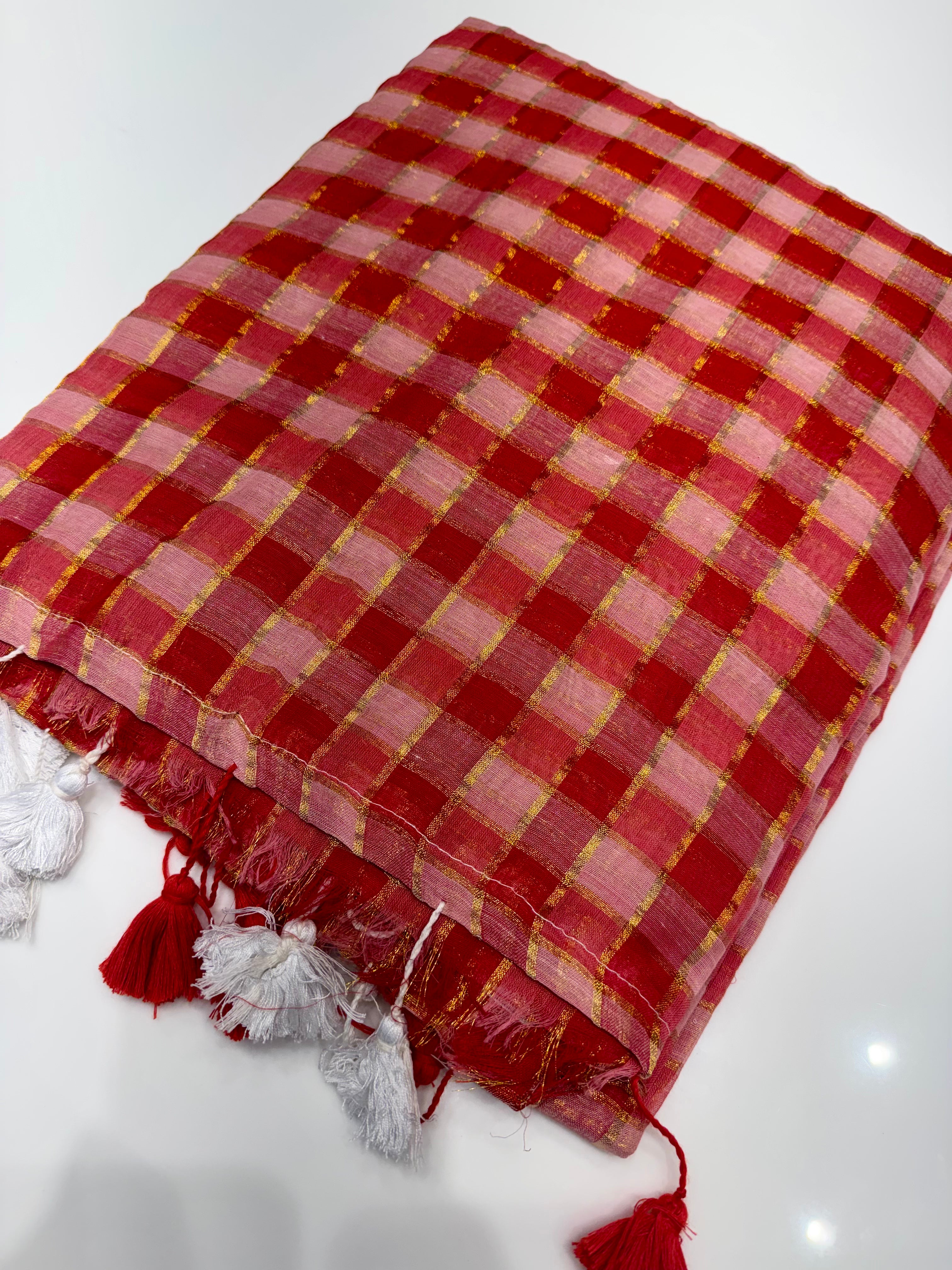 Mulcotten check saree