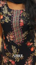 Floral Chiffon Hand-Embroidered Top with Printed Shawl & Cotton Silk Bottom | Code: 2006