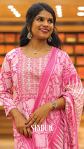 Embroidered Cotton Set with Digital Printed Body, Bottom & Shawl | Code :2003