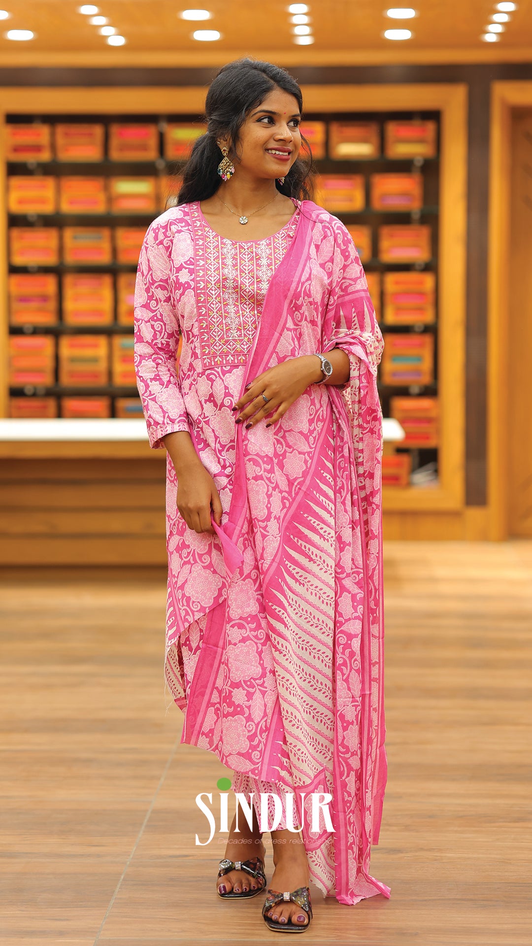 Embroidered Cotton Set with Digital Printed Body, Bottom & Shawl | Code :2003
