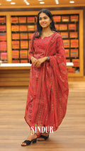 Ajrakh Printed Cotton Flared Top with Overlapped Neck & Soft Cotton Shawl